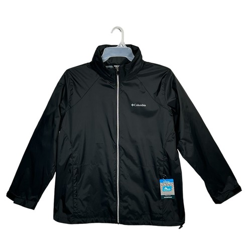 Columbia Women's Waterproof Rain Jacket Size 1X Solid Black Hooded Lightweight - 第 1/7 張圖片