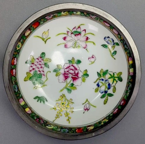 VTG Japanese Porcelain Ware ACF Pewter Encased Bowl Decorated in Hong Kong - Picture 4 of 8