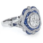 Art Deco 3ct Lab-Created Diamond Sapphire Engagement 14K White Gold Finish Ring