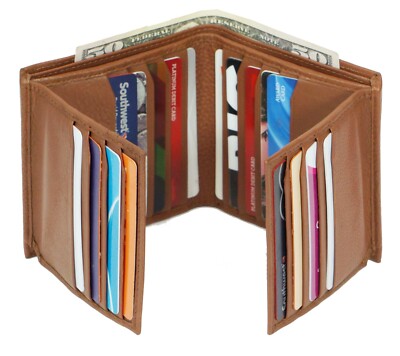 Slim RFID Leather Wallet For Men – Bifold Hipster Design With 16+ Card Slots In Tan