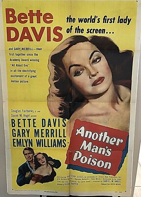 BETTE DAVIS VERY RARE ORIG. 1952 THEATER POSTER FOR ''ANOTHER MAN'S POISON''!!!!!