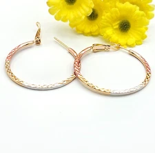 18k Gold Plated - Tri-Color DC Hoop Earrings. Arracadas Oro Laminado