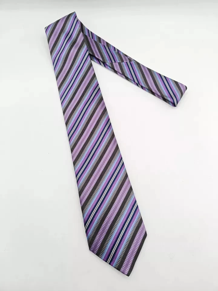 🇺🇲 Corbata extra larga de seda a rayas moradas JZ Richards para hombre hecha a mano en EE. UU. 60x3,25 Foto 3 de 4