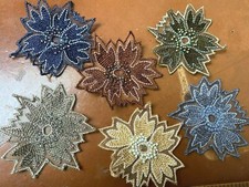 applique 3" embroidered flower glass beads hand sewn 1pc