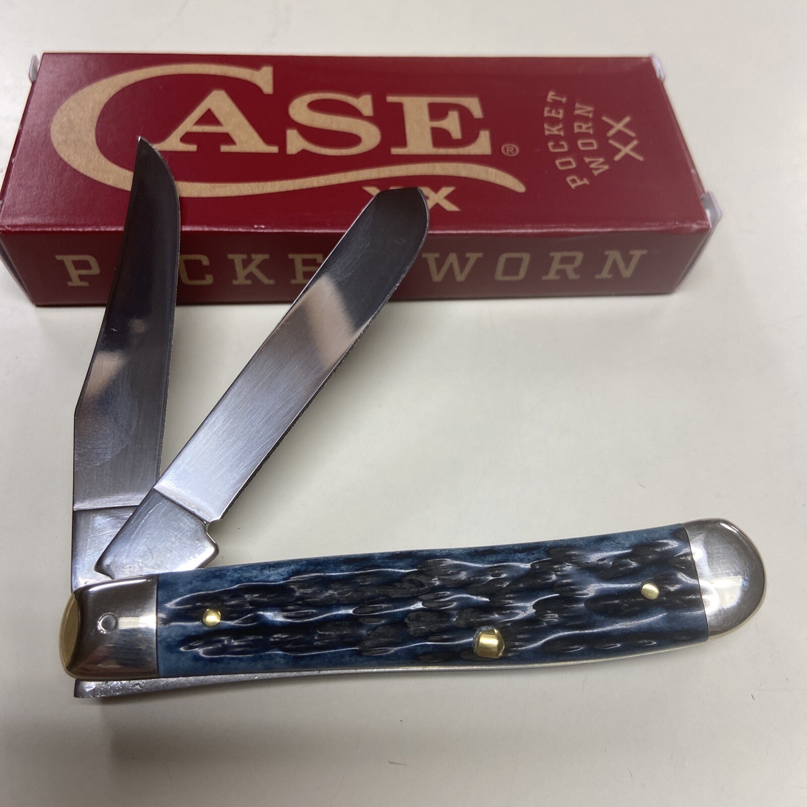 CASE XX #51852 POCKET WORN MEDITERRANEAN BLUE BONE PEACH SEED JIG MINI ...