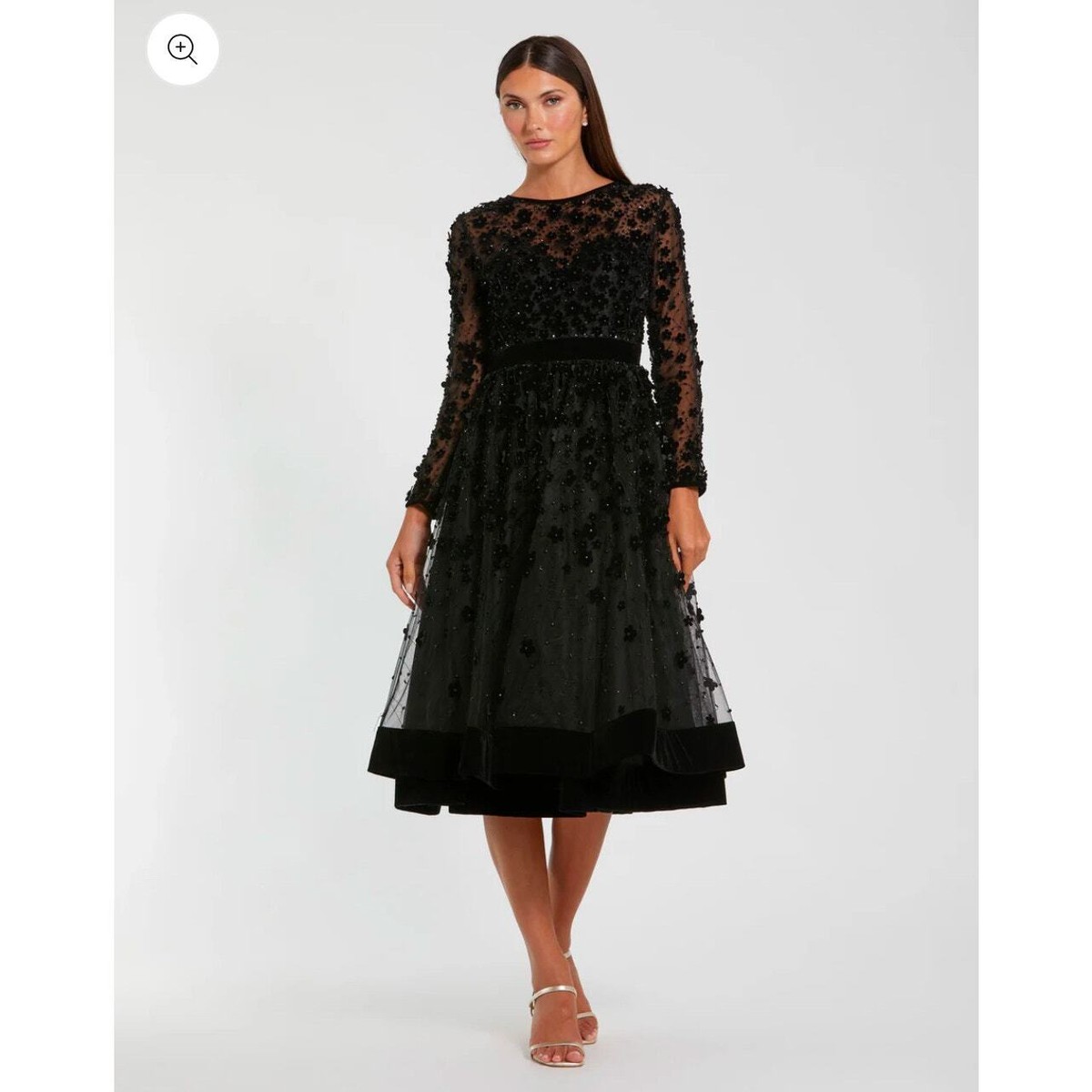 chinese dress ladies Black Long Sleeve Sheer Floral Embroidered Velvet Gown main image 0