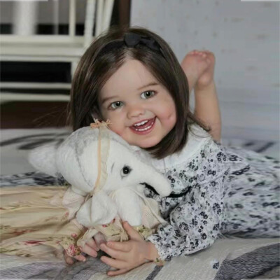 Handmade 30'' Reborn Baby Doll Cute Toddler Girl Long Rooted Hair Cloth Body Toys
