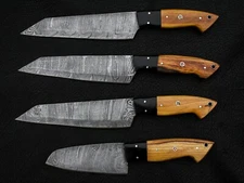 Handmade Damascus Steel Chef Knife Set  Kitchen Knives Set with Leather roll bag