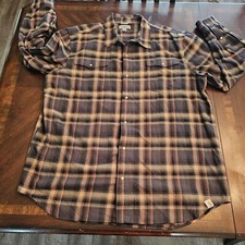 Carhartt Flannel Shirt Mens 2XL Brown Plaid Long Sleeve Pearl Snap