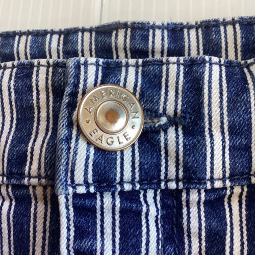 American Eagle Size 8 Hi-Rise Shortie Shorts Next Level Stretch Blue Striped - Picture 2 of 10