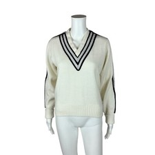 Vintage 60s Cheerleader Sweater V-Neck Navy Striped Pullover