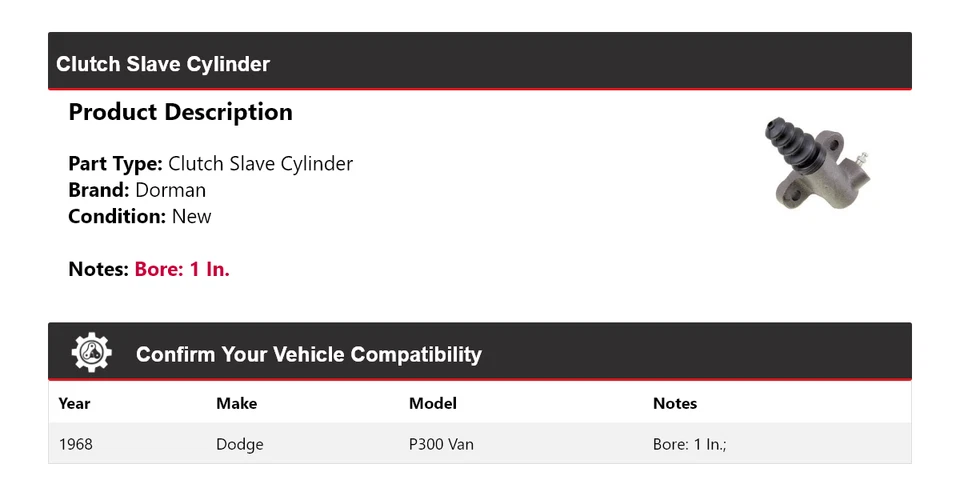 For 1968 Dodge P300 Van Dorman Clutch Slave Cylinder - Image 2 of 4
