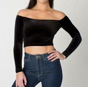 black velvet off shoulder crop top
