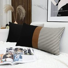 12x20 Pillow Covers Set of 2 Farmhouse 12x20 inch Black Linen and Grey Stripe