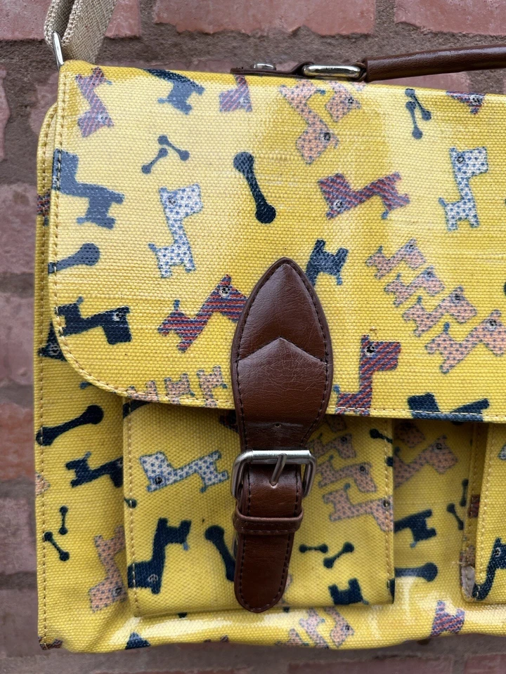 Naj-Oleari Vintage Old School Bag British Briefcase Cartella Yellow Wax Dogs🐕 - Image 3 of 4