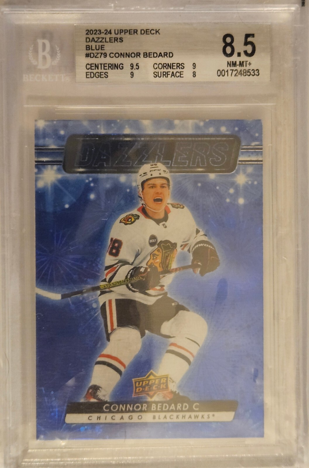 2023 Upper Deck Dazzlers Blue Connor Bedard #DZ-79 BGS 8.5 NEAR MINT Rookie RC