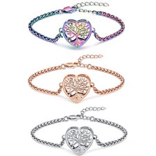 Stainless Steel Tree of Life Heart Urn Pendant Funeral Urn Bracelet for Ashes