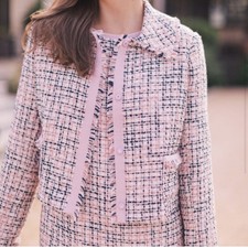 Gal Meets Glam Annika Tweed Jacket Blazer Pink White Navy Size 6