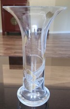 Huschenreuther Germany Vase Hand Blown Crystal Etched Gold Butterfly Tiger Lilly