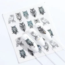 1 sheet Watermark Sliders Owl Style Transfer Tattoos Nail Art Stickers NS26