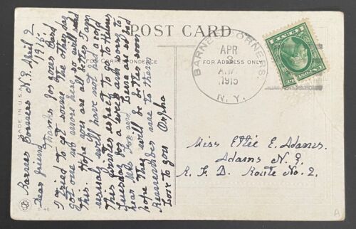 Barnes Corners, New York Post Card - mailed April 3, 1915 to Adams, NY
