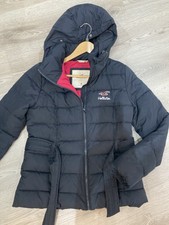 Hollister Navy Blue Hooded Belted Puffer Jacket Says Size M Fits S Machine Wash