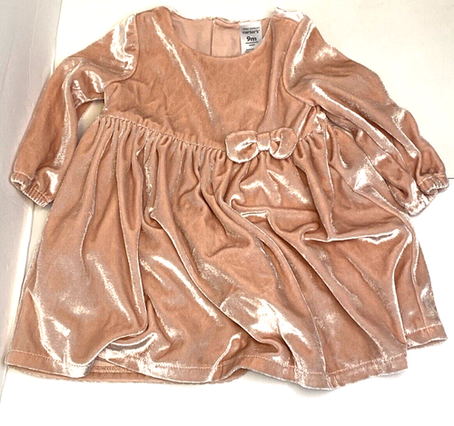 Carter's Baby Mauve Pink Velvety Lined Fancy Long Sleeve Dress with Bow 9 Months - Picture 2 of 13