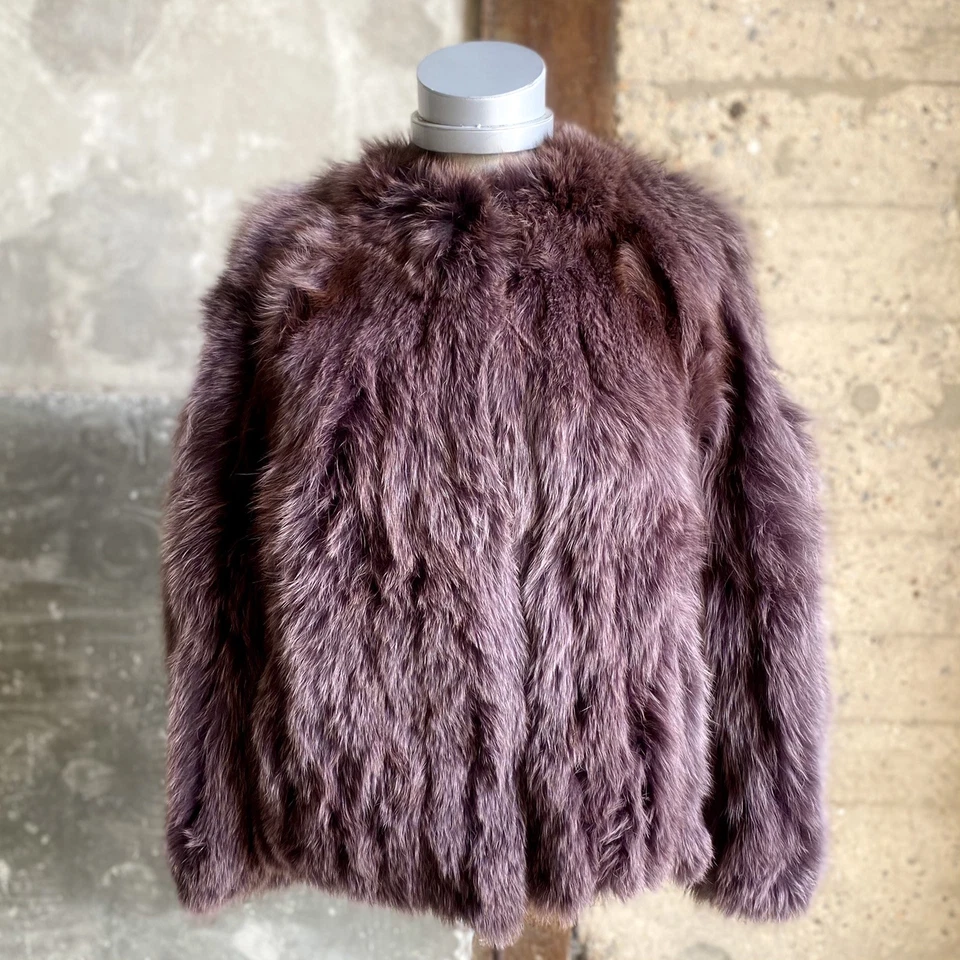 Chaqueta de abrigo gordita de gamuza y piel de conejo teñida púrpura vintage de los años 40 talla S/M Foto 4 de 4