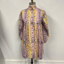 GANNI animal Print Midi Dress Pink/Yellow Leopard Size 38 US 6 Medium Pintuck