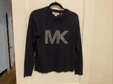 MICHAEL KORS LONG SLEEVE SWEATER TOP SIZE SMALL NAVY BLUE MK RHINESTONES NWT