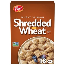 Shredded Wheat Breakfast Cereal, High Fiber, Kosher, 18 Ounce Pack