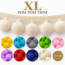 10 METERS ROLL Quality Pom Pom Trim Trimming Sewing Craft XL Bobble Fringe 20mm