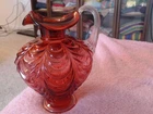 Fenton  Cranberry Draped Vtg Pitcher Vase Signed Bill Fenton 75th Jubilee 7"