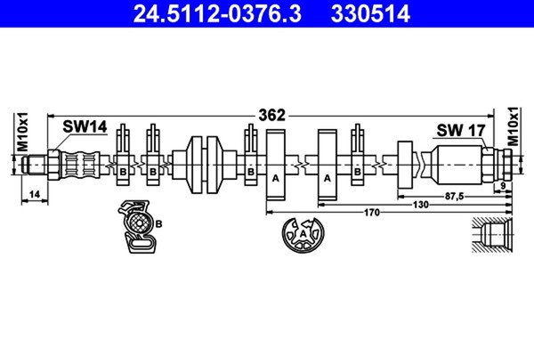 ATE Bremsschlauch 24.5112-0376.3 FüR Punto Fiat Lancia Van 16V Turbo 176AD_-image