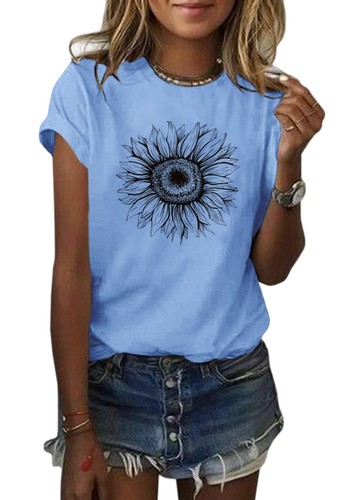 Women's T Shirts Short Sleeve Tees Sunflower Graphic Loose Summer Tops