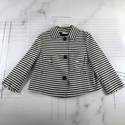 Akris Punto Blazer Jacke Damen 12 Schwarz Weiß Gestreift Baumwolle Gestrickt