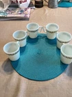 6 Pyrex Green Crazy Daisy Spr Blossom Coffee Mugs 1410 Milk Glass D Handle Vtg.