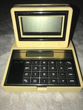 RARE Vintage DESKTOP COMPUTER Shape QUARTZ CLOCK Novelty CALCULATOR 3"Tall WORKS