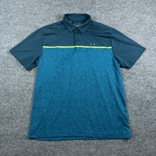 Under Armour Polo Shirt Mens Large Blue Colorblock Playoff Golf Logo 1327037