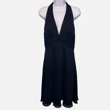 Morel Maxie Black Halter Empire Ruched Bodice Woman’s Dress beaded ties size M