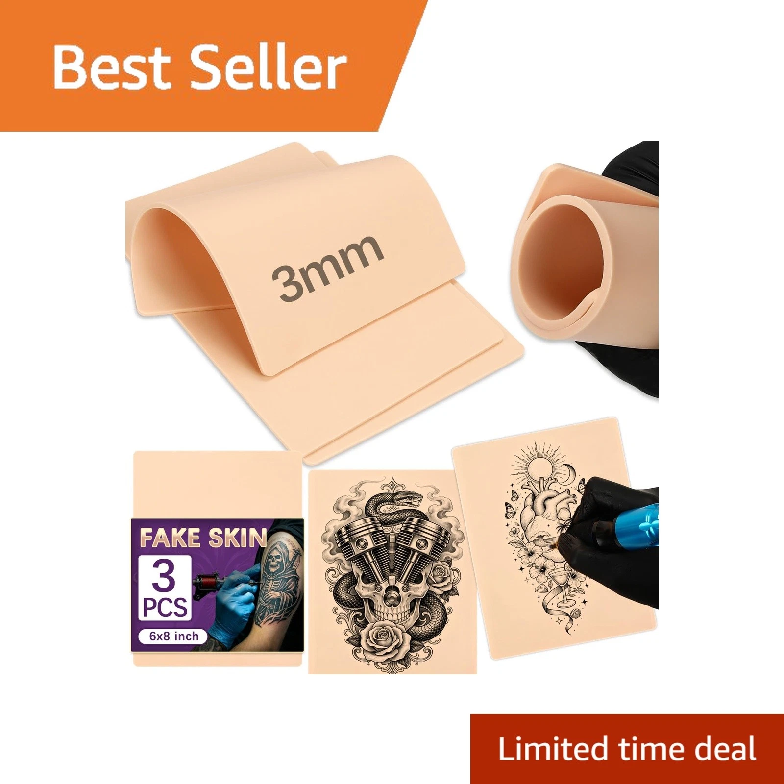 VelvetAura 3mm Blank Tattoo Practice Skin 3Pcs - product detail image 1