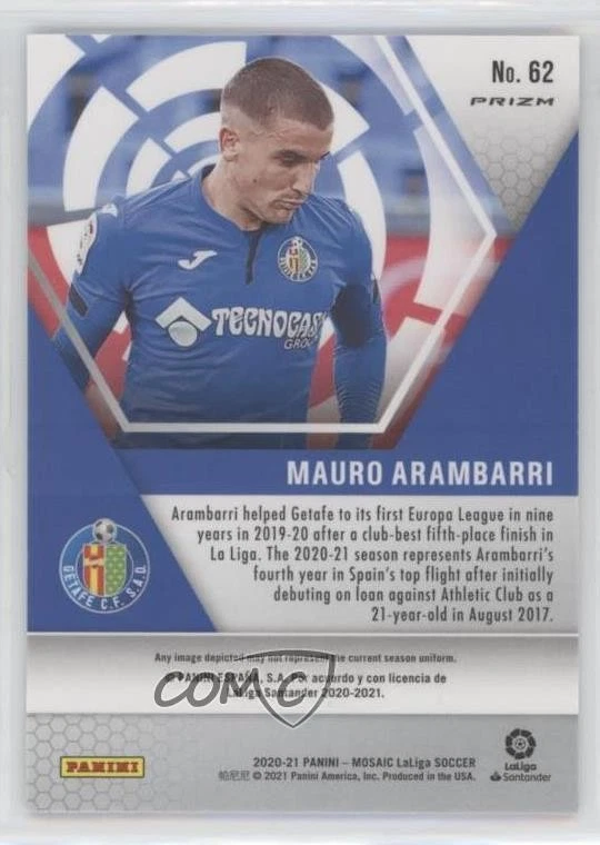 2020-21 Panini Mosaic La Liga Choice Peacock Mosaic Prizm Mauro Arambarri #62 - Image 2 of 2