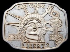 KJ19142 VINTAGE 1986 100 YEARS  STATUE OF LIBERTY  GOLD/SILVER BELT BUCKLE