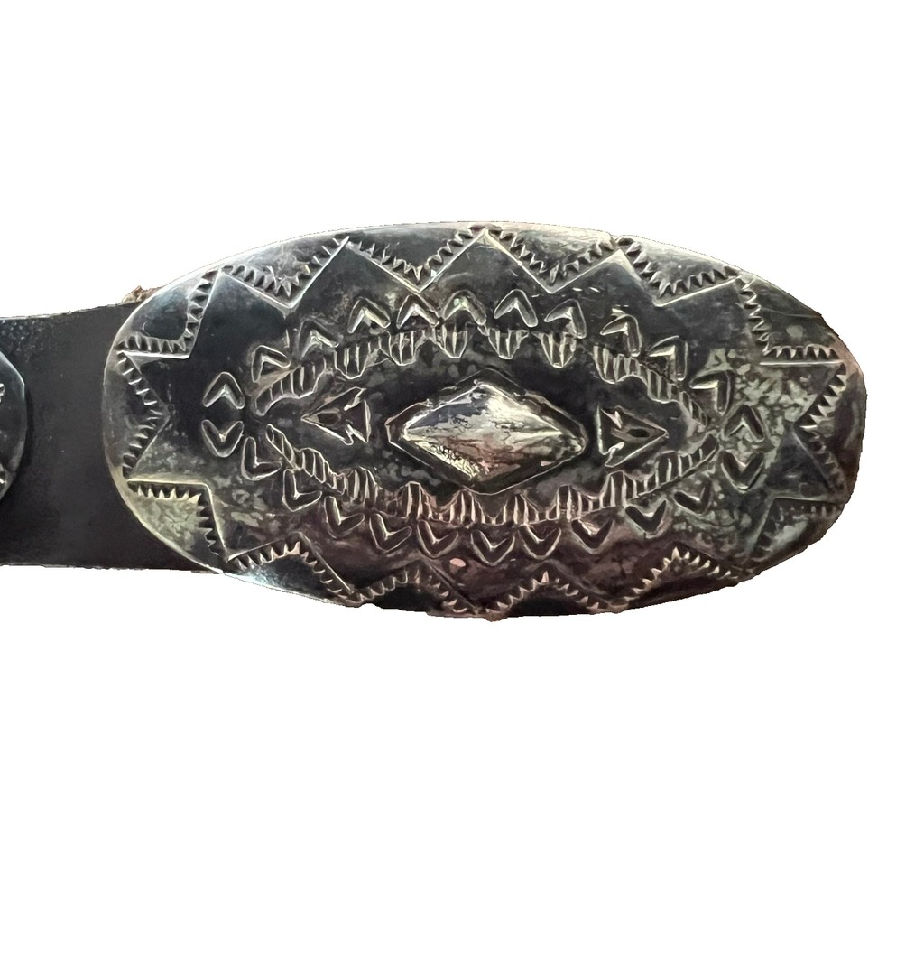 OLD PAWN NAVAJO STERLING 15 DEEP STAMPED CONCHO BELT 