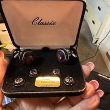 Stalówka okrągła SWAROVSKI Kryształ Tuxedo Ćwieki i mankiety Bakłażan Fioletowy Czarny #gc