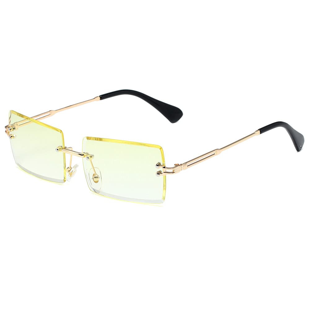 Retro Rimless Rectangle Tinted Sunglasses with Gold Metal Frame for All Genders