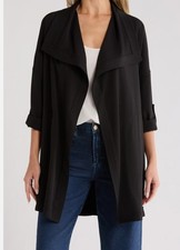 Max Studio London Blazer Jacket Black, Open Front, Pockets, Flowy, Size Medium