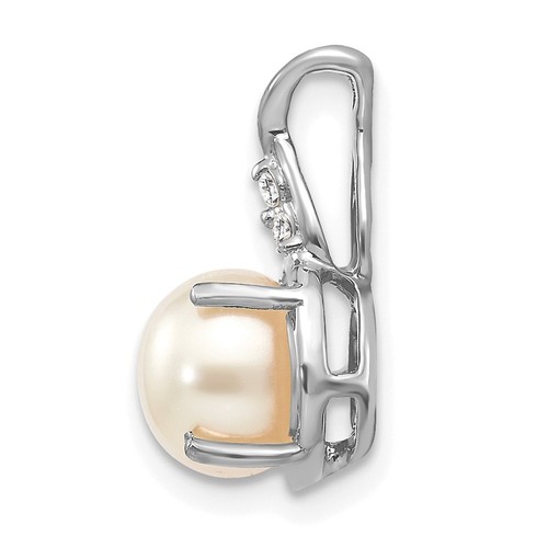 14k White Gold Cultured Pearl and Diamond Pendant Perfect Gift for Her - Picture 2 of 3