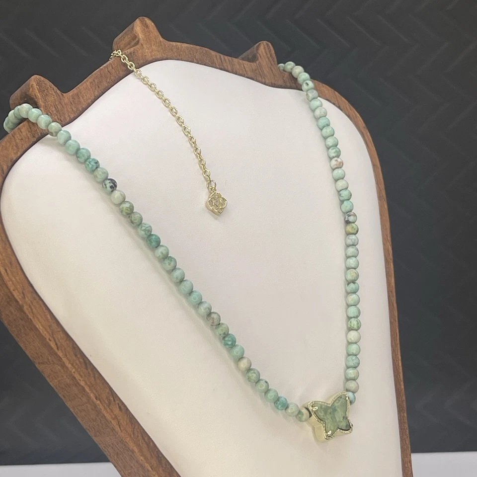 Kendra Scott Lillia Gold Sea Green Butterfly Beaded Necklace 20” Adjustable - Image 3 of 4