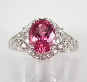 Authentic 14K White Gold Plated 3Ct Oval Lab Created Pink Tourmaline Halo Weeding Ring